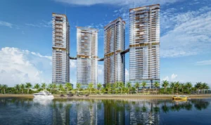 Phối cảnh bốn tháp Palm River bên sông Giồng Ông Tố.