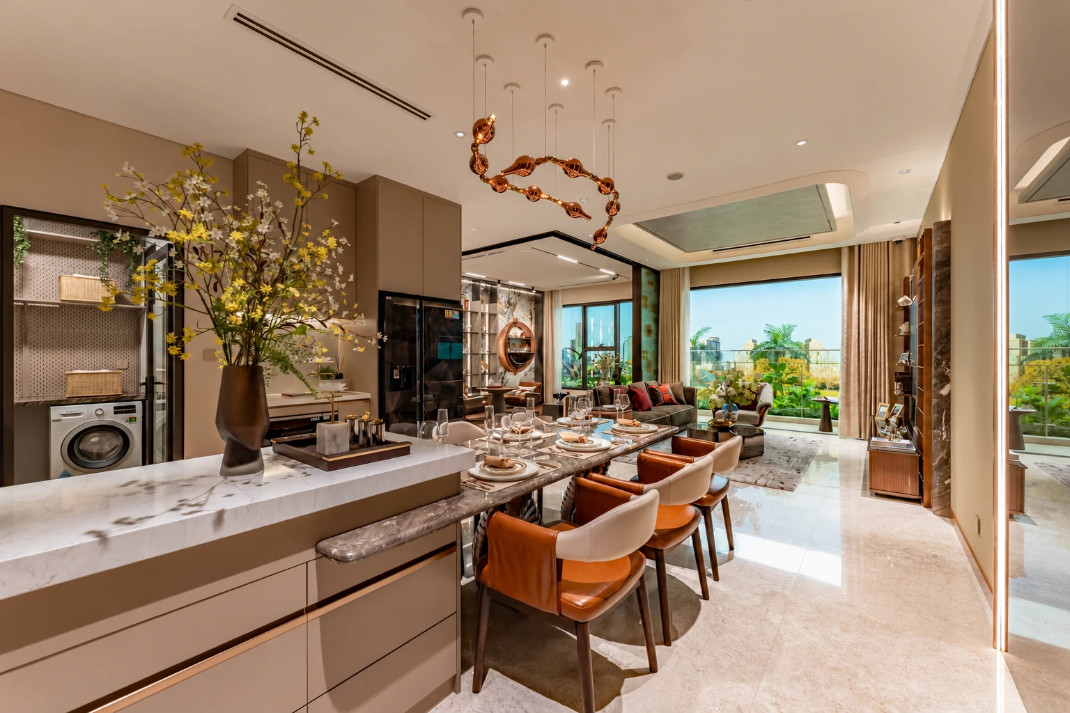 Bếp và bàn ăn căn hộ mẫu 3 phòng ngủ The Privé