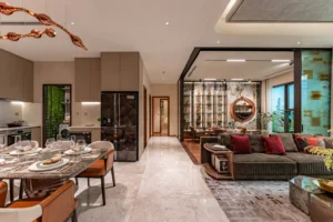 Không gian tiếp khách căn hộ mẫu 3 phòng ngủ The Privé