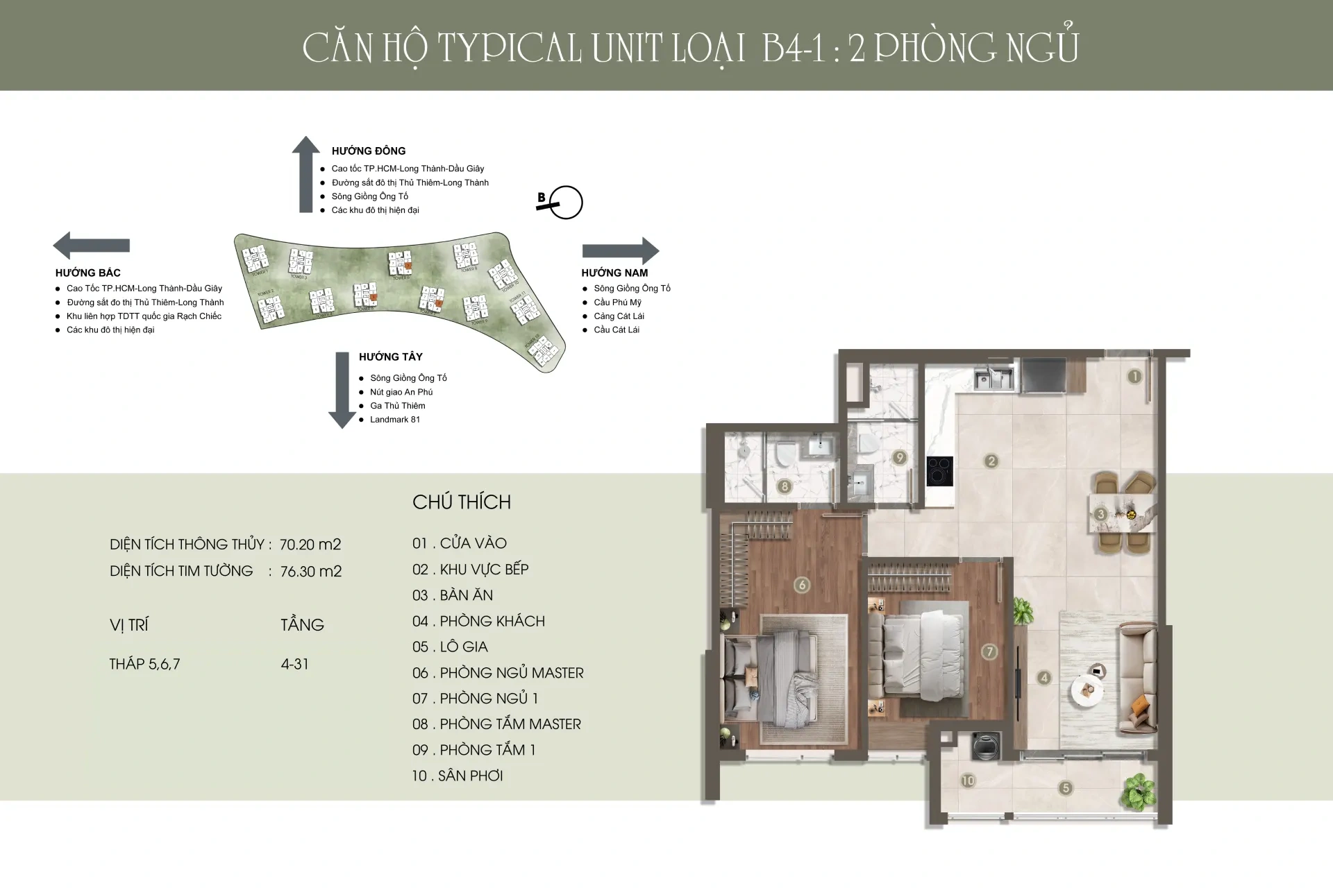 Mặt bằng căn hộ B4-1, 2 phòng ngủ, tháp 5, 6 và 7 The Privé