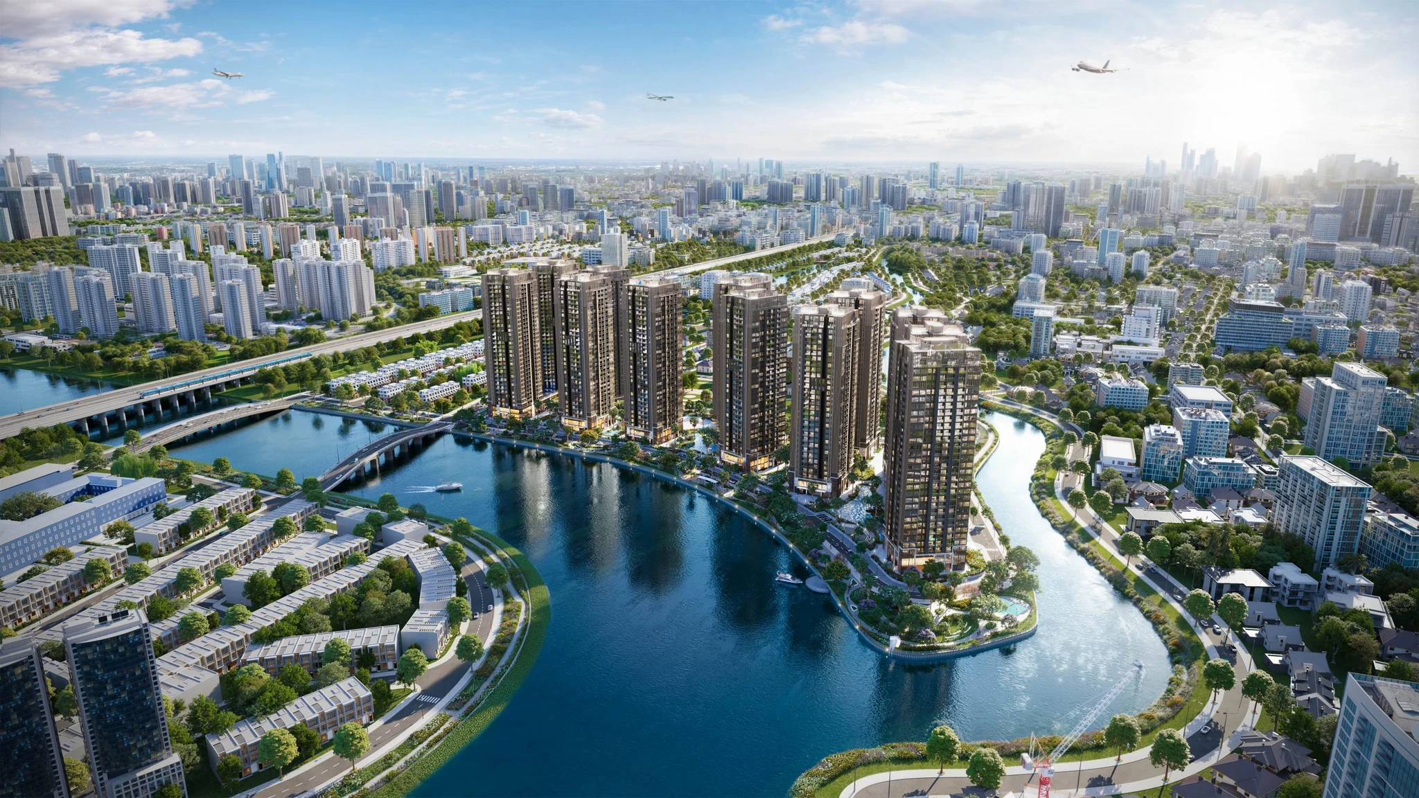 Phối cảnh kiến trúc các tòa tháp The Privé giữa cảnh quan đô thị