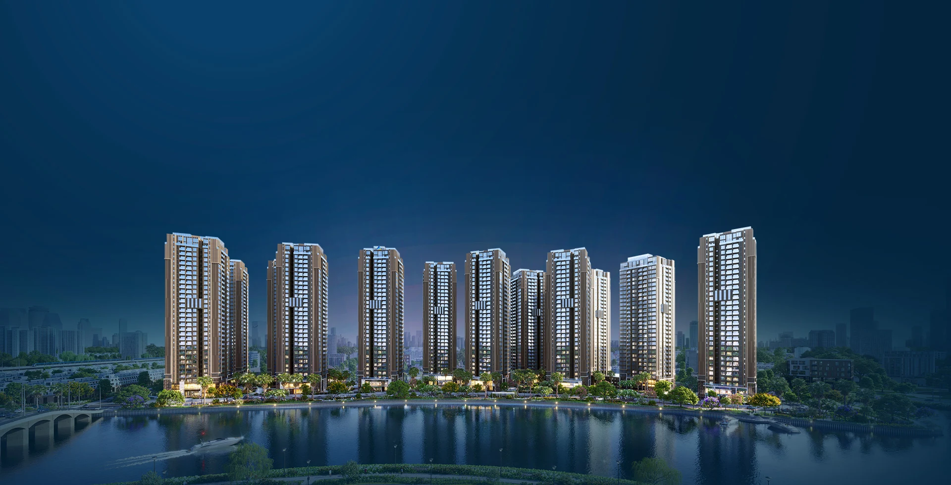 Phối cảnh tổng thể The Privé trên bán đảo ven sông trong định hướng phát triển của BLUEMARQ.
