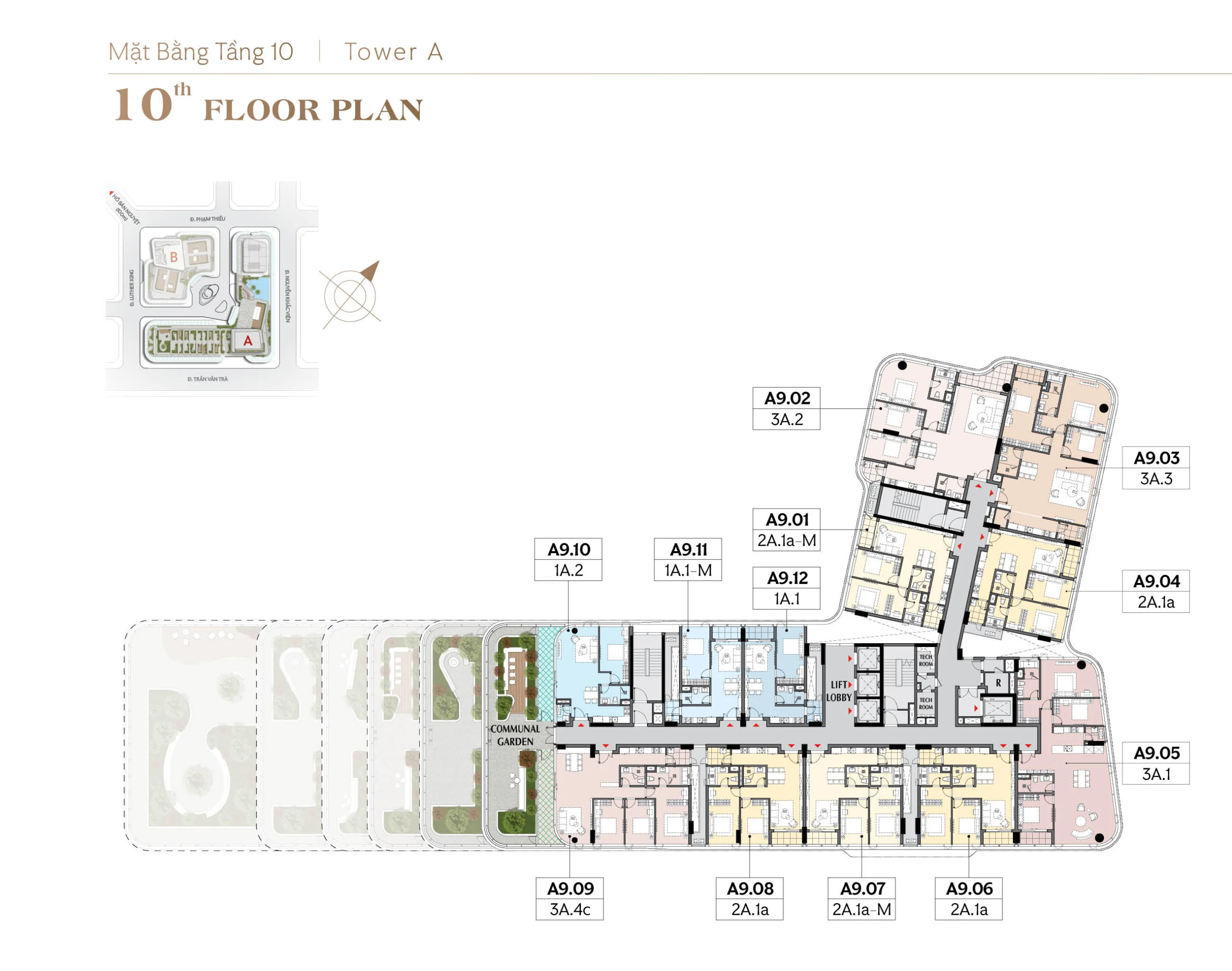 Mặt bằng tầng 10 tháp A tại dự án Triton Crown Phú Mỹ Hưng