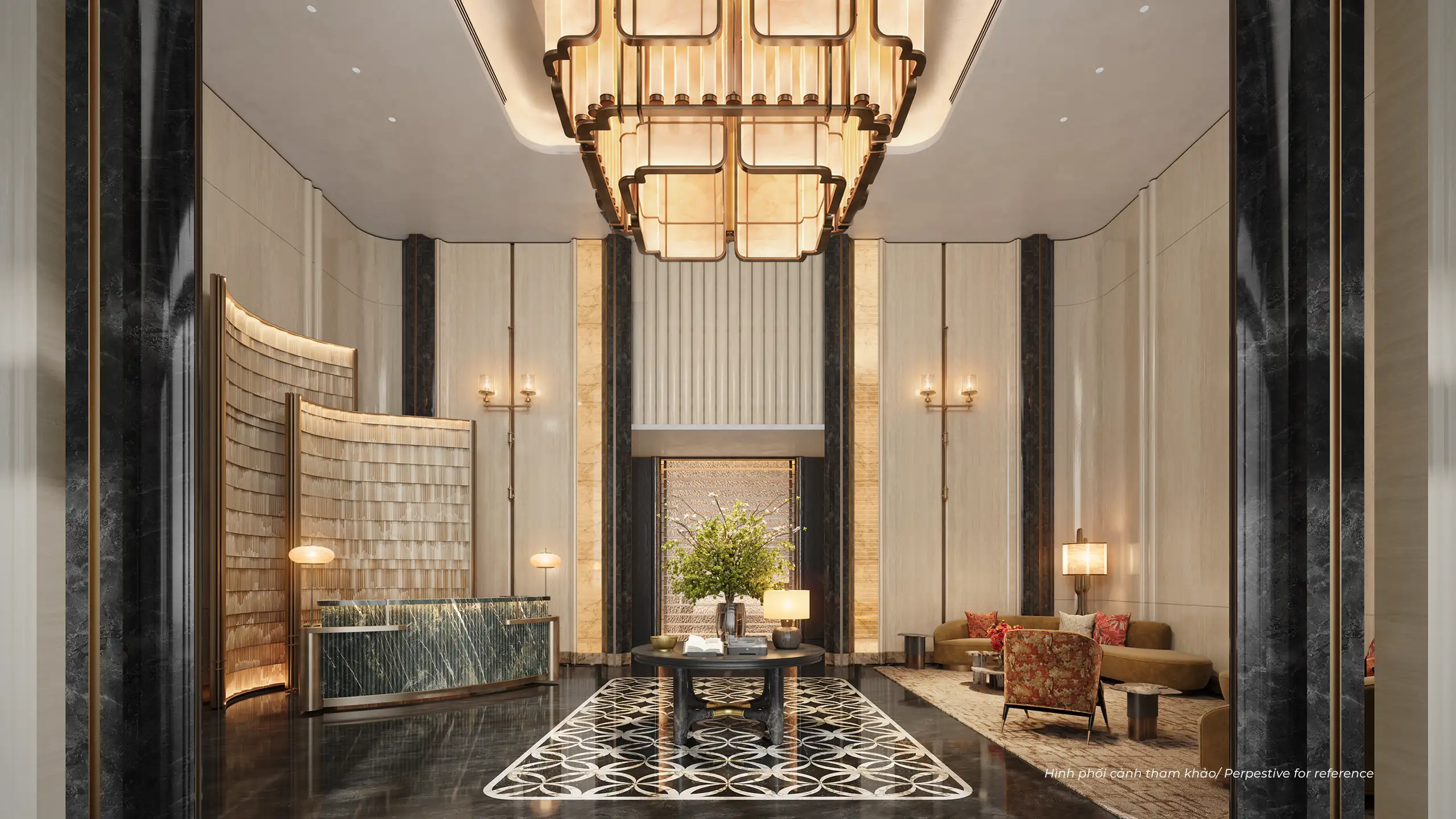 Sảnh đón tầng trệt tháp A tại dự án Triton Crown Phú Mỹ Hưng