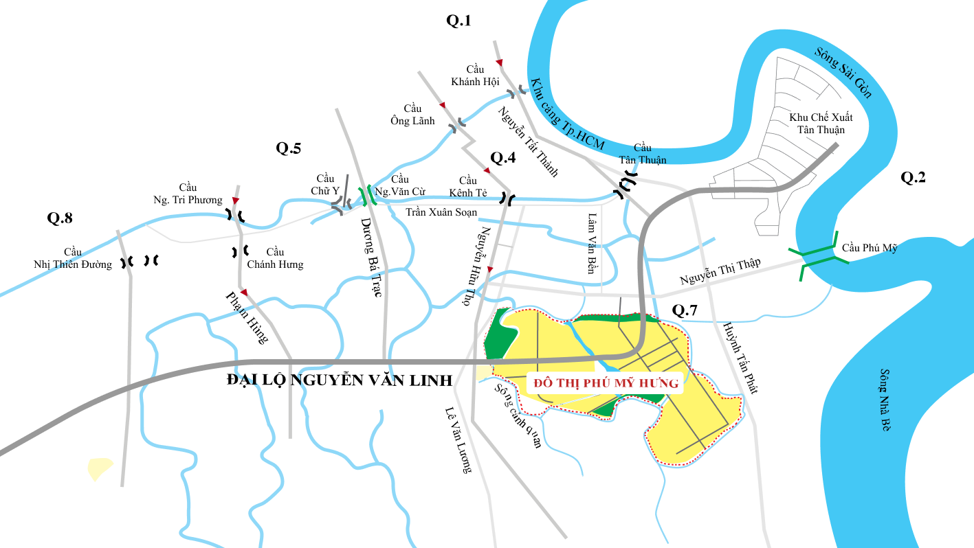 Sơ đồ giao thông khu Nam Sài Gòn và đô thị Phú Mỹ Hưng