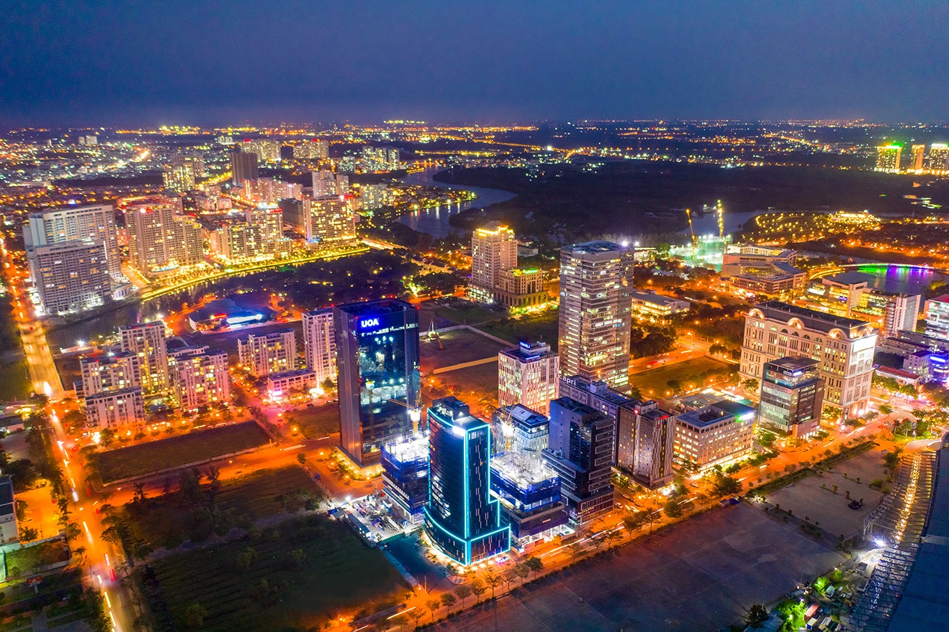 Trung tâm thương mại và tài chính Phú Mỹ Hưng về đêm